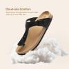 DREAM PAIRS Arch Support Thong Sandals for Women Casual Leather Flip Flops Dressy Slides with Soft Cork Footbed Adjustable Strap for Summer Beach Vacation(Black)