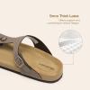 DREAM PAIRS Arch Support Thong Sandals for Women Casual Leather Flip Flops Dressy Slides with Soft Cork Footbed Adjustable Strap for Summer Beach Vacation(Brown)