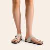 DREAM PAIRS Arch Support Thong Sandals for Women Casual Leather Flip Flops Dressy Slides with Soft Cork Footbed Adjustable Strap for Summer Beach Vacation(Beige)