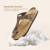 DREAM PAIRS Arch Support Thong Sandals for Women Casual Leather Flip Flops Dressy Slides with Soft Cork Footbed Adjustable Strap for Summer Beach Vacation(Brown)