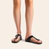 DREAM PAIRS Arch Support Thong Sandals for Women Casual Leather Flip Flops Dressy Slides with Soft Cork Footbed Adjustable Strap for Summer Beach Vacation(Black)
