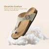 DREAM PAIRS Arch Support Thong Sandals for Women Casual Leather Flip Flops Dressy Slides with Soft Cork Footbed Adjustable Strap for Summer Beach Vacation(Beige)