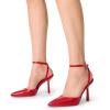 DREAM PAIRS High Heels for Women Closed Pointed Toe Dress Shoes for Women Ankle Strap Stiletto Heel Party Wedding Sexy Pump Shoes(Red-pu)
