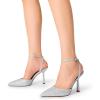 DREAM PAIRS High Heels for Women Closed Pointed Toe Dress Shoes for Women Ankle Strap Stiletto Heel Party Wedding Sexy Pump Shoes(Silver-glitter)