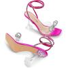 DREAM PAIRS Stiletto Bow Heels for Women Strappy Sparkly Rhinestone Square Toe Clear Crystal High Sandals for Party Wedding(Hot Pink-satin)