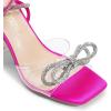 DREAM PAIRS Stiletto Bow Heels for Women Strappy Sparkly Rhinestone Square Toe Clear Crystal High Sandals for Party Wedding(Hot Pink-satin)