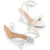 DREAM PAIRS Stiletto Bow Heels for Women Strappy Sparkly Rhinestone Square Toe Clear Crystal High Sandals for Party Wedding(White-pearl)