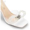 DREAM PAIRS Stiletto Bow Heels for Women Strappy Sparkly Rhinestone Square Toe Clear Crystal High Sandals for Party Wedding(White-pearl)