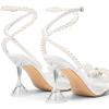 DREAM PAIRS Stiletto Bow Heels for Women Strappy Sparkly Rhinestone Square Toe Clear Crystal High Sandals for Party Wedding(White-pearl)
