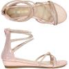 DREAM PAIRS Women’s Ankle Strap Flat Sandals Summer Dressy Strappy Gladiator Rhinestones Sandals(Champagne)