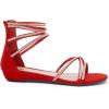 DREAM PAIRS Women’s Ankle Strap Flat Sandals Summer Dressy Strappy Gladiator Rhinestones Sandals(Red)
