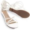 DREAM PAIRS Women’s Ankle Strap Flat Sandals Summer Dressy Strappy Gladiator Rhinestones Sandals(White/Pu)