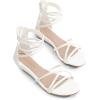 DREAM PAIRS Women’s Ankle Strap Flat Sandals Summer Dressy Strappy Gladiator Rhinestones Sandals(White/Pu)