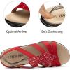 DREAM PAIRS Women’s Comfortable Arch Support Dressy Flat Sandals Elastic Open Toe Walking Shoes for Summer(Red)