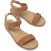 DREAM PAIRS Women’s Comfortable Dressy Cork Low Wedge Heels Cute Summer One Band Casual Flat Sandals with Adjustable Ankle Strap(Camel)