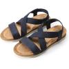 DREAM PAIRS Women’s Comfortable Low Wedge Sandals, Open Toe Slip On Strappy Flat Sandals Light-weight Summer Shoes(Blue)