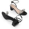 DREAM PAIRS Women’s Double Bowknots Crystal Sandals Low Chunky Heels Clear Slingback Dress Shoes for Wedding Bridal Party(Black)