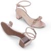 DREAM PAIRS Women’s Double Bowknots Crystal Sandals Low Chunky Heels Clear Slingback Dress Shoes for Wedding Bridal Party(Champagne)