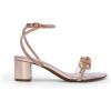 DREAM PAIRS Women’s Double Bowknots Crystal Sandals Low Chunky Heels Clear Slingback Dress Shoes for Wedding Bridal Party(Champagne)