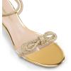 DREAM PAIRS Women’s Double Bowknots Crystal Sandals Low Chunky Heels Clear Slingback Dress Shoes for Wedding Bridal Party(Gold)