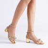 DREAM PAIRS Women’s Double Bowknots Crystal Sandals Low Chunky Heels Clear Slingback Dress Shoes for Wedding Bridal Party(Gold)