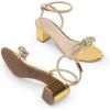 DREAM PAIRS Women’s Double Bowknots Crystal Sandals Low Chunky Heels Clear Slingback Dress Shoes for Wedding Bridal Party(Gold)