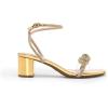 DREAM PAIRS Women’s Double Bowknots Crystal Sandals Low Chunky Heels Clear Slingback Dress Shoes for Wedding Bridal Party(Gold)