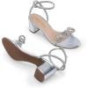 DREAM PAIRS Women’s Double Bowknots Crystal Sandals Low Chunky Heels Clear Slingback Dress Shoes for Wedding Bridal Party(Silver)