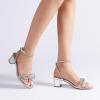 DREAM PAIRS Women’s Double Bowknots Crystal Sandals Low Chunky Heels Clear Slingback Dress Shoes for Wedding Bridal Party(Silver)