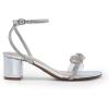 DREAM PAIRS Women’s Double Bowknots Crystal Sandals Low Chunky Heels Clear Slingback Dress Shoes for Wedding Bridal Party(Silver)