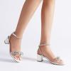 DREAM PAIRS Women’s Double Bowknots Crystal Sandals Low Chunky Heels Clear Slingback Dress Shoes for Wedding Bridal Party(White)