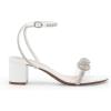 DREAM PAIRS Women’s Double Bowknots Crystal Sandals Low Chunky Heels Clear Slingback Dress Shoes for Wedding Bridal Party(White)