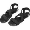 DREAM PAIRS Women’s Elastic Ankle Strap Flat Sandals Summer Dressy Shoes Cute Strappy Gladiator Sandals(All Black-elastic)