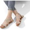 DREAM PAIRS Women’s Elastic Ankle Strap Flat Sandals Summer Dressy Shoes Cute Strappy Gladiator Sandals(Gold/Pu)