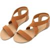 DREAM PAIRS Women’s Elastic Ankle Strap Flat Sandals Summer Dressy Shoes Cute Strappy Gladiator Sandals(Tan)