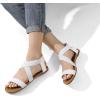 DREAM PAIRS Women’s Elastic Ankle Strap Flat Sandals Summer Dressy Shoes Cute Strappy Gladiator Sandals(White)