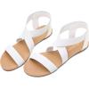 DREAM PAIRS Women’s Elastic Ankle Strap Flat Sandals Summer Dressy Shoes Cute Strappy Gladiator Sandals(White)