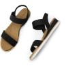 DREAM PAIRS Womens Espadrilles Ankle Stretch Elastic Strap Open Toe Wedges Flats Sandals(Black-suede)