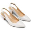 DREAM PAIRS Women’s Kitten Heel Slingback Pointed Closed Toe Low Stiletto Heels Dress Bridal Elegant Wedding Pumps Shoes(White-pu)