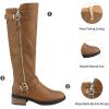 DREAM PAIRS Women’s Knee-High Boots Comfortable Chunky Block Heel Round Toe Side Zipper Riding Fashion Buckles Biker Motorcycle Boots(Camel)