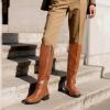 DREAM PAIRS Women’s Knee-High Boots Comfortable Chunky Block Heel Round Toe Side Zipper Riding Fashion Buckles Biker Motorcycle Boots(Light Brown)