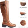DREAM PAIRS Women’s Knee-High Boots Comfortable Chunky Block Heel Round Toe Side Zipper Riding Fashion Buckles Biker Motorcycle Boots(Light Brown)