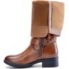 DREAM PAIRS Women’s Knee-High Boots Comfortable Chunky Block Heel Round Toe Side Zipper Riding Fashion Buckles Biker Motorcycle Boots(Tan)