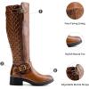 DREAM PAIRS Women’s Knee-High Boots Comfortable Chunky Block Heel Round Toe Side Zipper Riding Fashion Buckles Biker Motorcycle Boots(Tan)