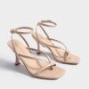 DREAM PAIRS Women’s Low Kitten Heels Strappy Design with Lace Up Open Square Toe Thong Ankle Strap Shoes Fashionable Sexy Sylvestra Heeled Sandals for Dressy Occasions(Nude)