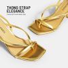 DREAM PAIRS Women’s Low Kitten Heels Strappy Design with Lace Up Open Square Toe Thong Ankle Strap Shoes Fashionable Sexy Sylvestra Heeled Sandals for Dressy Occasions(Gold)