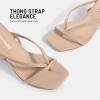 DREAM PAIRS Women’s Low Kitten Heels Strappy Design with Lace Up Open Square Toe Thong Ankle Strap Shoes Fashionable Sexy Sylvestra Heeled Sandals for Dressy Occasions(Nude)