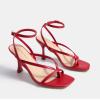 DREAM PAIRS Women’s Low Kitten Heels Strappy Design with Lace Up Open Square Toe Thong Ankle Strap Shoes Fashionable Sexy Sylvestra Heeled Sandals for Dressy Occasions(Red)