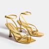 DREAM PAIRS Women’s Low Kitten Heels Strappy Design with Lace Up Open Square Toe Thong Ankle Strap Shoes Fashionable Sexy Sylvestra Heeled Sandals for Dressy Occasions(Gold)