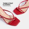 DREAM PAIRS Women’s Low Kitten Heels Strappy Design with Lace Up Open Square Toe Thong Ankle Strap Shoes Fashionable Sexy Sylvestra Heeled Sandals for Dressy Occasions(Red)